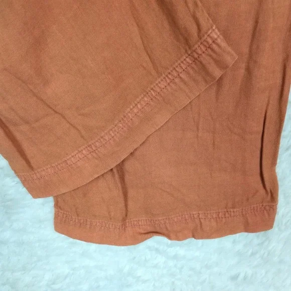 American Eagle Womens Pants Wide Leg Cropped Linen Blend Baggy Burnt Orange 6 - Picture 11 of 12